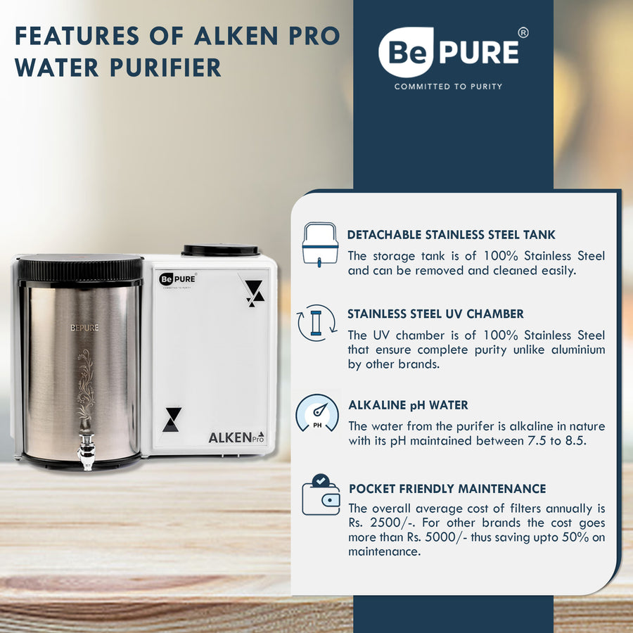 Bepure Alken Pro Stainless Steel Tank 9L UV+UF+Alkaline Water Purifier