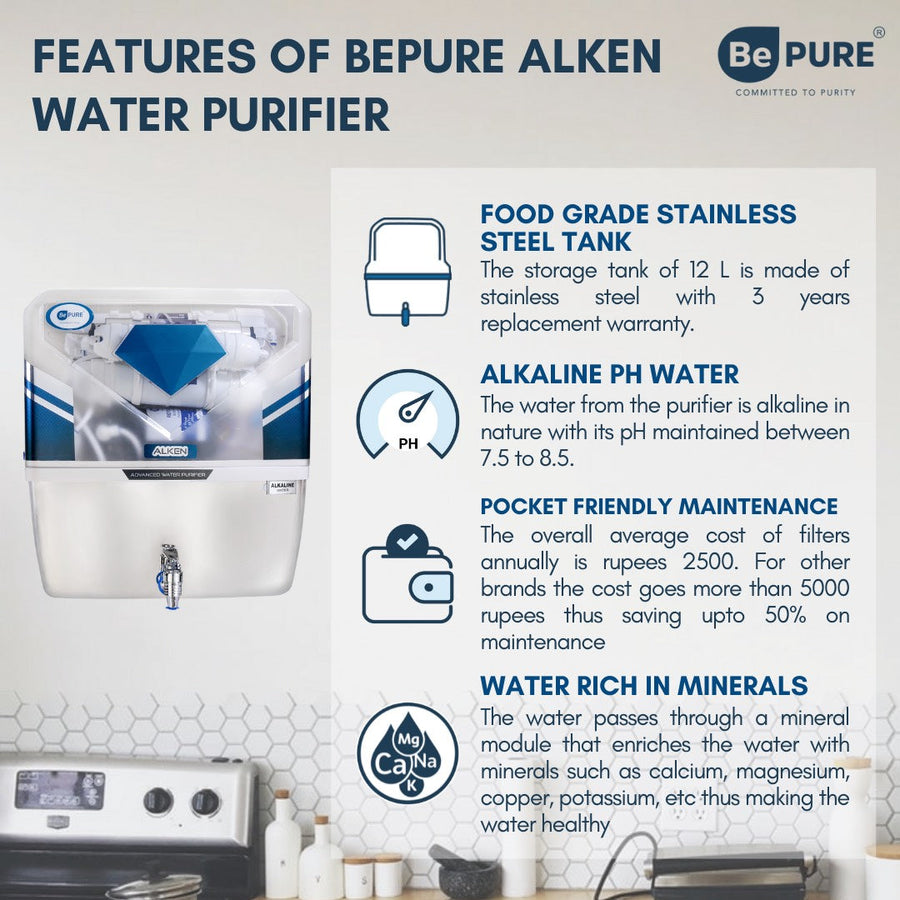 Bepure Alken PH Stainless Steel Tank 12L NF+UV+Alkaline water Purifier