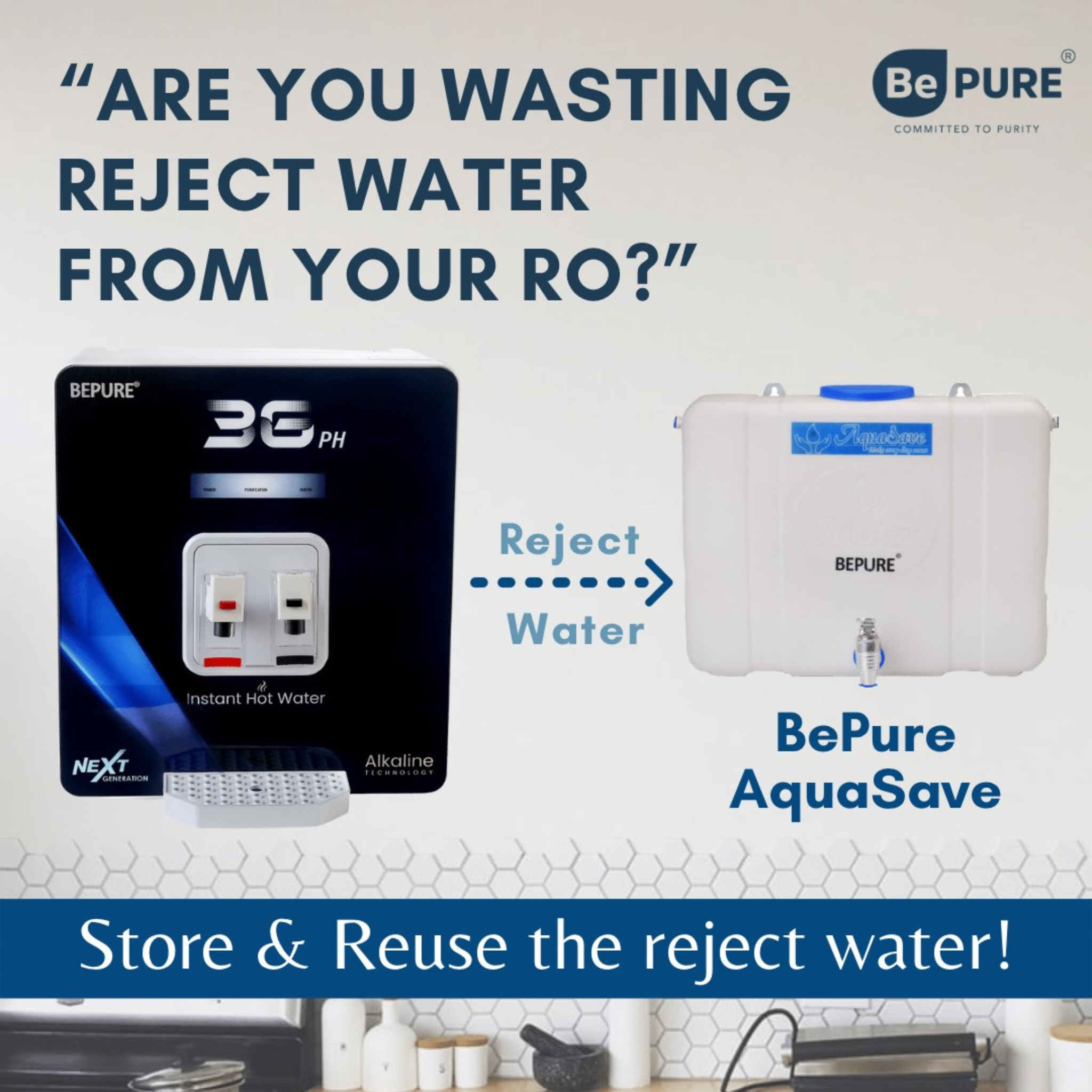 Bepure Aquasave 15L Reject Water Storage Tank| Wall Mountable| White